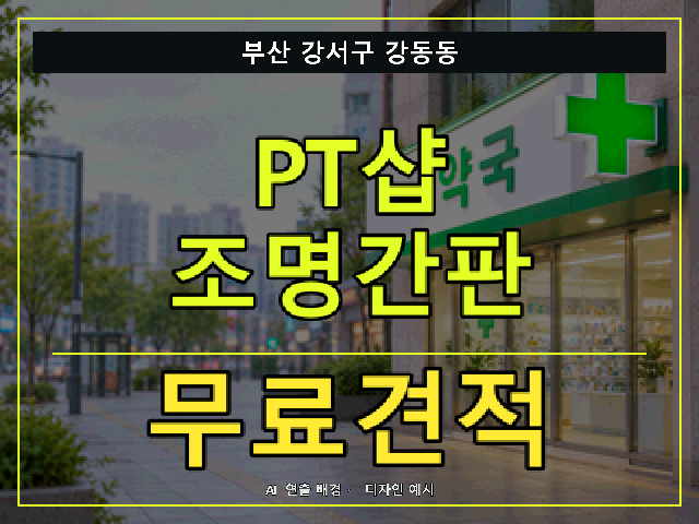 부산 강서구 강동동 PT샵 조명간판 무료견적 안내 썸네일 · AI 연출 배경