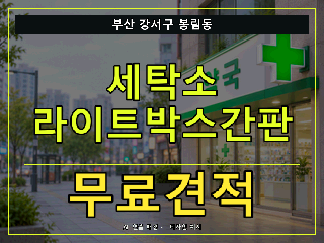 부산 강서구 봉림동 세탁소 라이트박스간판 무료견적 안내 썸네일 · AI 연출 배경