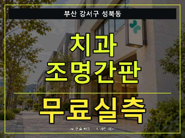 부산 강서구 성북동 치과 조명간판 무료실측 안내 썸네일 · AI 연출 배경