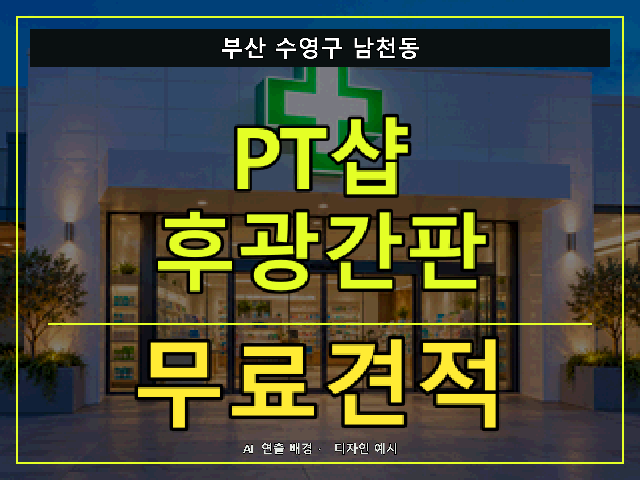 부산 수영구 남천동 PT샵 후광간판 무료견적 안내 썸네일 · AI 연출 배경
