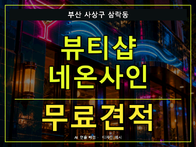 부산 사상구 삼락동 뷰티샵 네온사인 무료견적 안내 썸네일 · AI 연출 배경