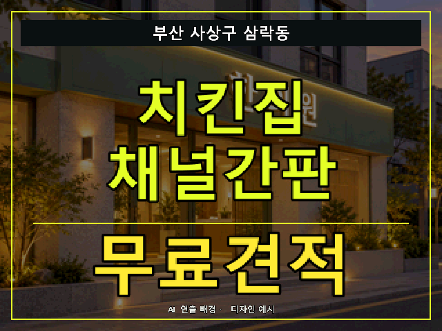 부산 사상구 삼락동 치킨집 채널간판 무료견적 안내 썸네일 · AI 연출 배경