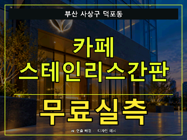 부산 사상구 덕포동 카페 스테인리스간판 무료실측 안내 썸네일 · AI 연출 배경