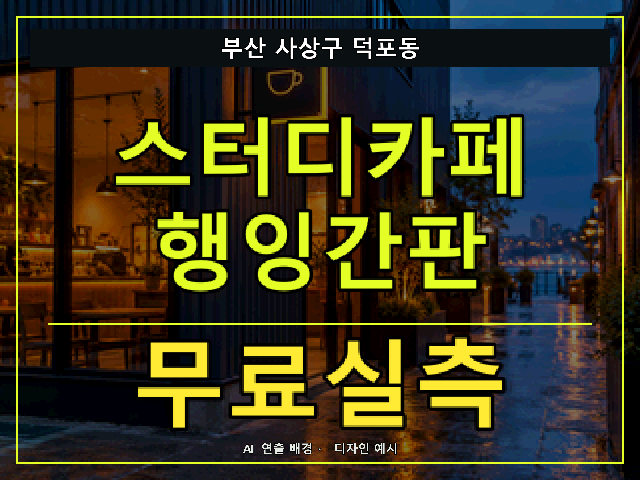 부산 사상구 덕포동 스터디카페 행잉간판 무료실측 안내 썸네일 · AI 연출 배경