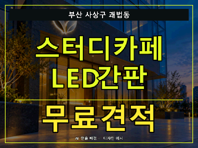 부산 사상구 괘법동 스터디카페 LED간판 무료견적 안내 썸네일 · AI 연출 배경