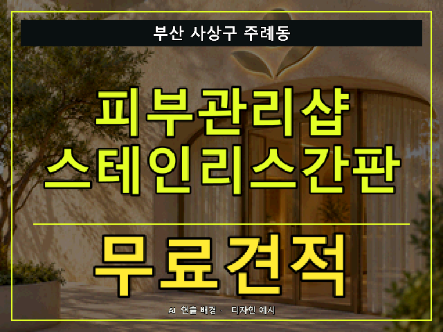 부산 사상구 주례동 피부관리샵 스테인리스간판 무료견적 안내 썸네일 · AI 연출 배경
