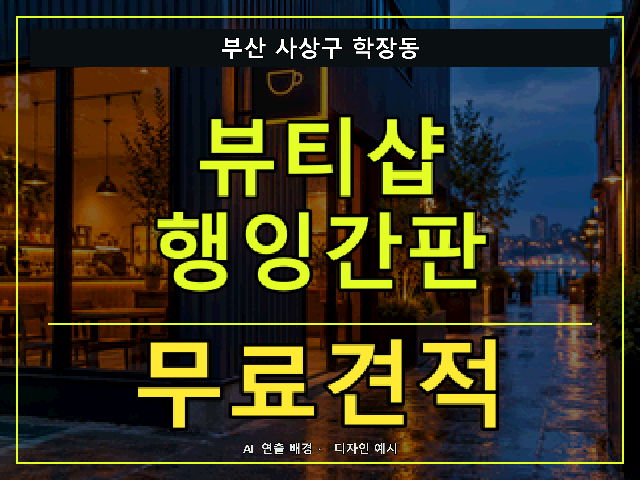 부산 사상구 학장동 뷰티샵 행잉간판 무료견적 안내 썸네일 · AI 연출 배경
