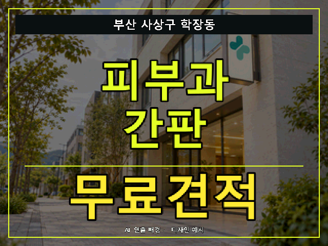 부산 사상구 학장동 피부과 간판 무료견적 안내 썸네일 · AI 연출 배경