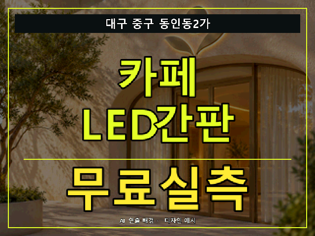 대구 중구 동인동2가 카페 LED간판 무료실측 안내 썸네일 · AI 연출 배경