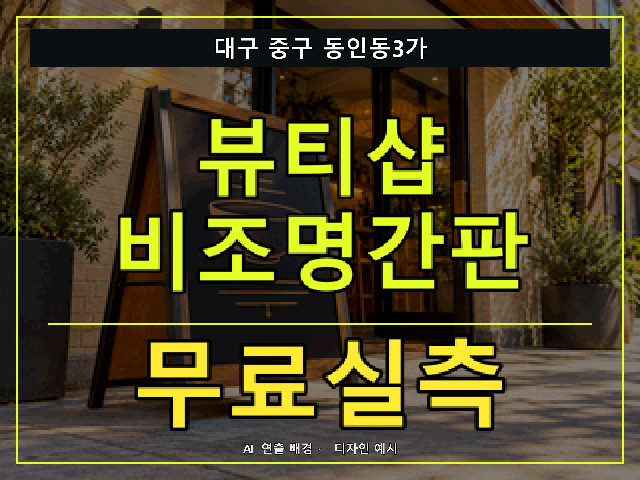 대구 중구 동인동3가 뷰티샵 비조명간판 무료실측 안내 썸네일 · AI 연출 배경