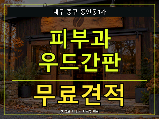 대구 중구 동인동3가 피부과 우드간판 무료견적 안내 썸네일 · AI 연출 배경