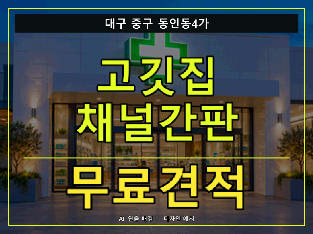 대구 중구 동인동4가 고깃집 채널간판 무료견적 안내 썸네일 · AI 연출 배경