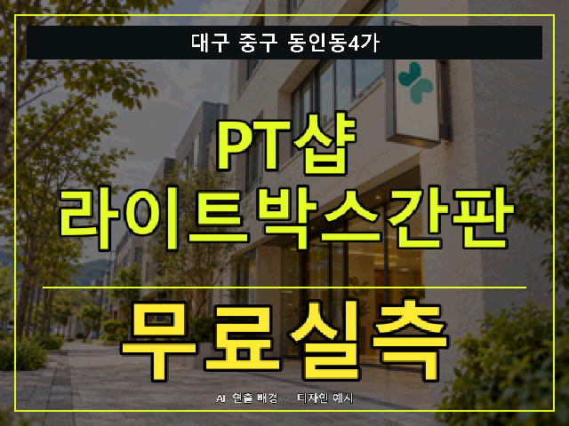 대구 중구 동인동4가 PT샵 라이트박스간판 무료실측 안내 썸네일 · AI 연출 배경