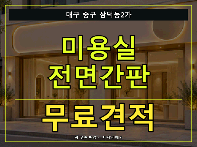 대구 중구 삼덕동2가 미용실 전면간판 무료견적 안내 썸네일 · AI 연출 배경