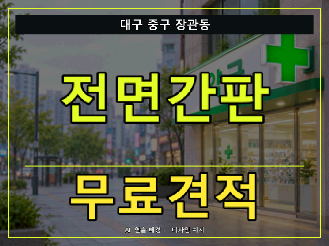 대구 중구 장관동 전면간판 무료견적 안내 썸네일 · AI 연출 배경
