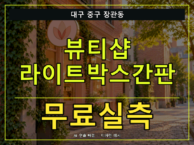 대구 중구 장관동 뷰티샵 라이트박스간판 무료실측 안내 썸네일 · AI 연출 배경