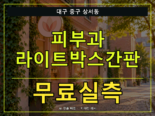 대구 중구 상서동 피부과 라이트박스간판 무료실측 안내 썸네일 · AI 연출 배경