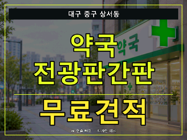 대구 중구 상서동 약국 전광판간판 무료견적 안내 썸네일 · AI 연출 배경