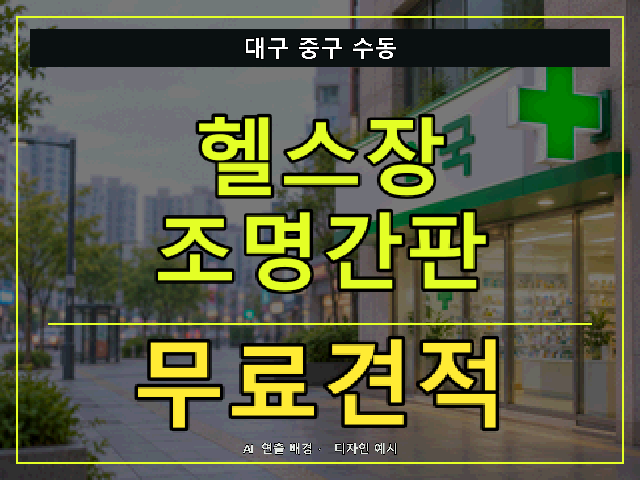 대구 중구 수동 헬스장 조명간판 무료견적 안내 썸네일 · AI 연출 배경
