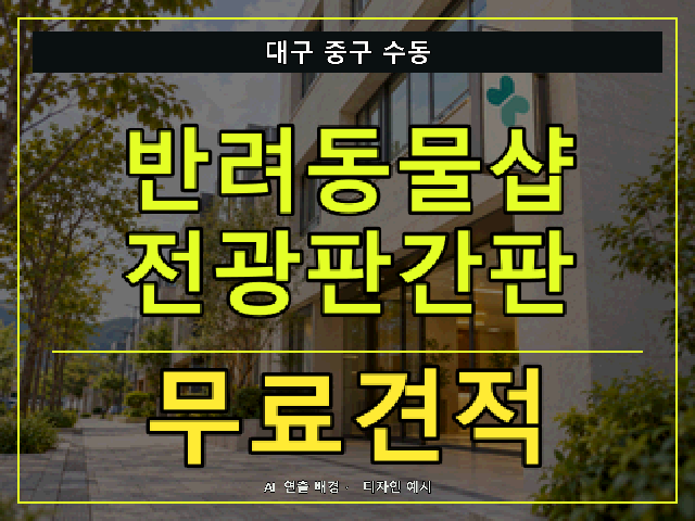 대구 중구 수동 반려동물샵 전광판간판 무료견적 안내 썸네일 · AI 연출 배경
