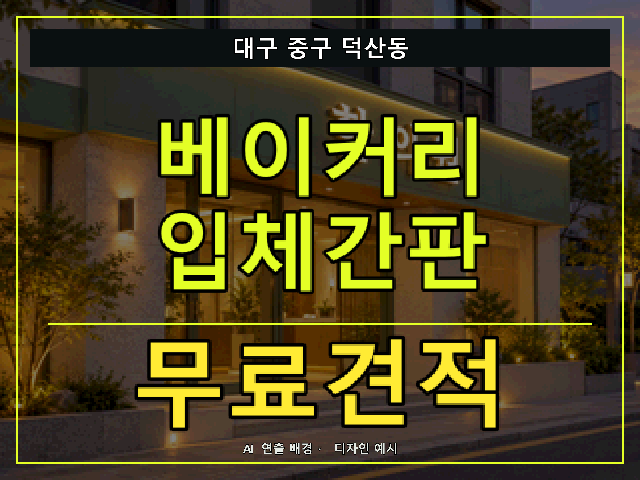 대구 중구 덕산동 베이커리 입체간판 무료견적 안내 썸네일 · AI 연출 배경