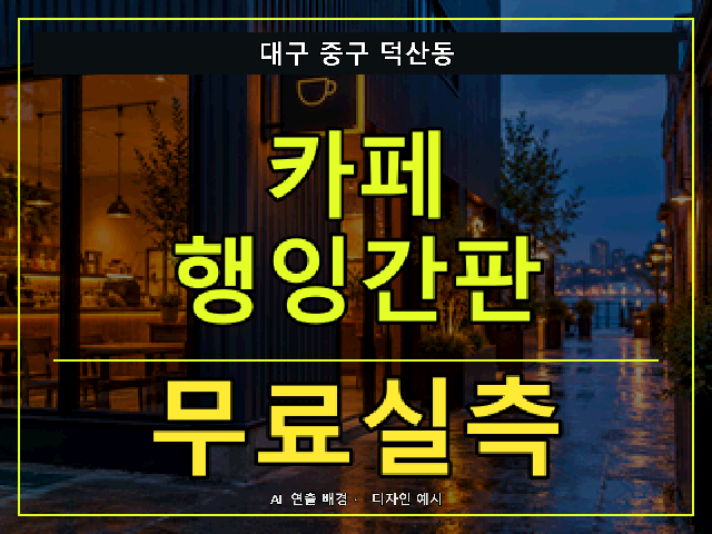 대구 중구 덕산동 카페 행잉간판 무료실측 안내 썸네일 · AI 연출 배경