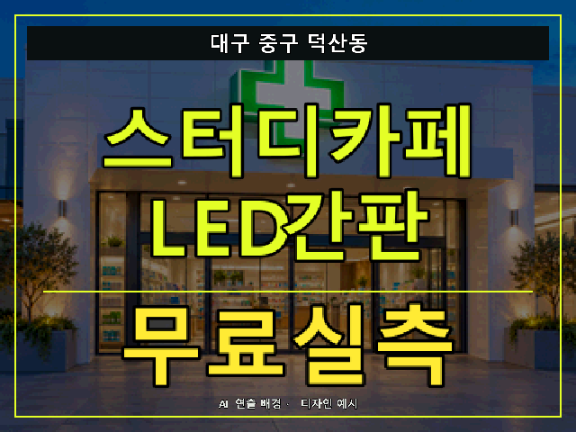 대구 중구 덕산동 스터디카페 LED간판 무료실측 안내 썸네일 · AI 연출 배경