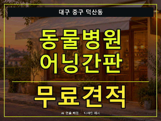 대구 중구 덕산동 동물병원 어닝간판 무료견적 안내 썸네일 · AI 연출 배경