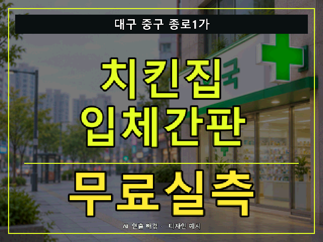 대구 중구 종로1가 치킨집 입체간판 무료실측 안내 썸네일 · AI 연출 배경