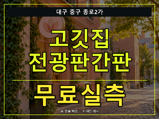 대구 중구 종로2가 고깃집 전광판간판 무료실측 안내 썸네일 · AI 연출 배경