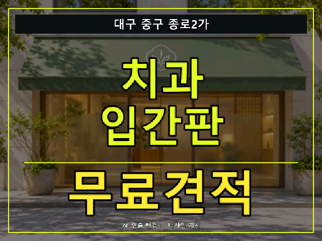 대구 중구 종로2가 치과 입간판 무료견적 안내 썸네일 · AI 연출 배경