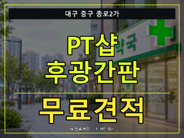 대구 중구 종로2가 PT샵 후광간판 무료견적 안내 썸네일 · AI 연출 배경