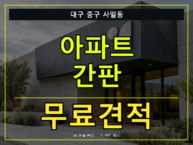 대구 중구 사일동 아파트 간판 무료견적 안내 썸네일 · AI 연출 배경