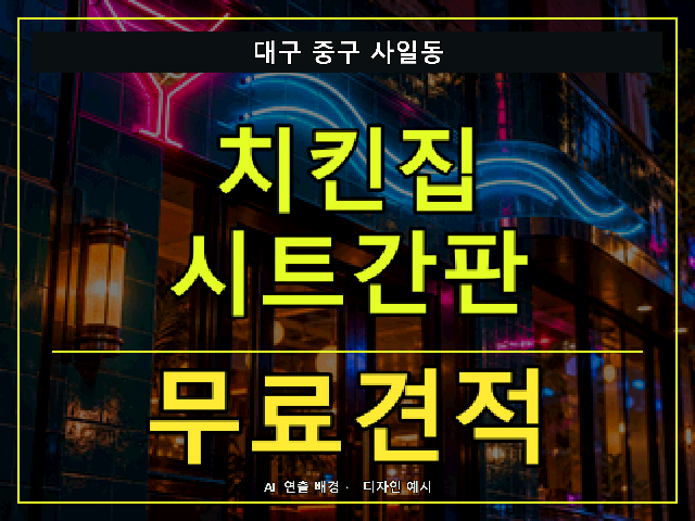 대구 중구 사일동 치킨집 시트간판 무료견적 안내 썸네일 · AI 연출 배경