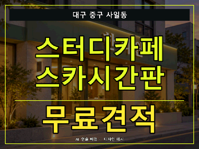 대구 중구 사일동 스터디카페 스카시간판 무료견적 안내 썸네일 · AI 연출 배경