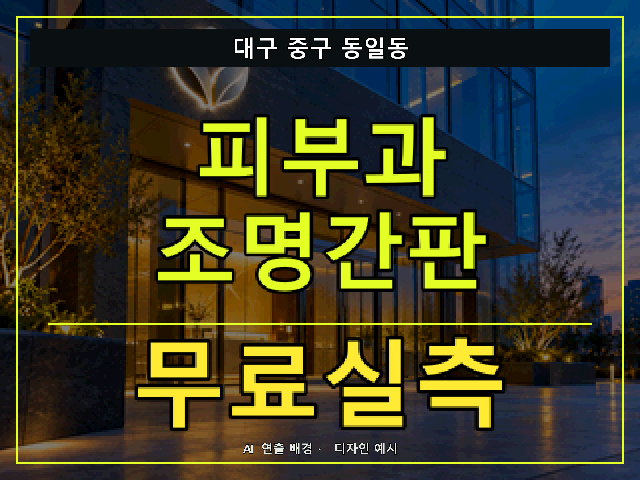 대구 중구 동일동 피부과 조명간판 무료실측 안내 썸네일 · AI 연출 배경