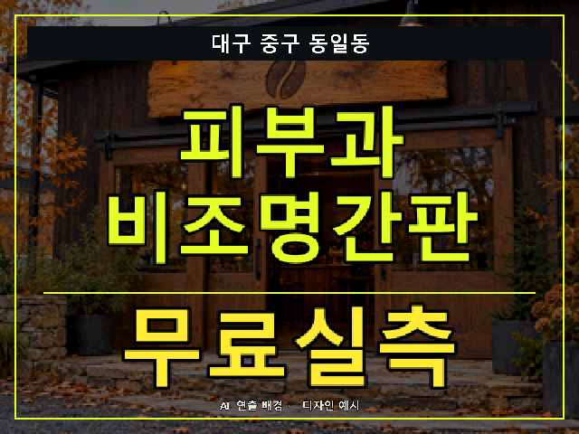 대구 중구 동일동 피부과 비조명간판 무료실측 안내 썸네일 · AI 연출 배경