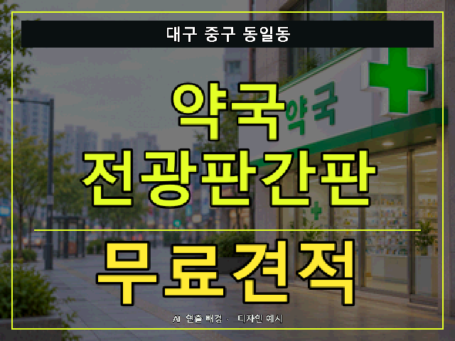 대구 중구 동일동 약국 전광판간판 무료견적 안내 썸네일 · AI 연출 배경