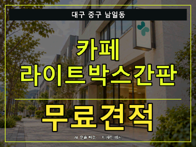 대구 중구 남일동 카페 라이트박스간판 무료견적 안내 썸네일 · AI 연출 배경