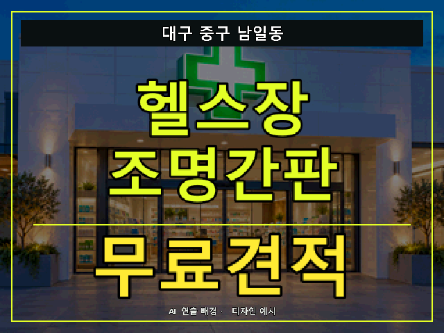대구 중구 남일동 헬스장 조명간판 무료견적 안내 썸네일 · AI 연출 배경