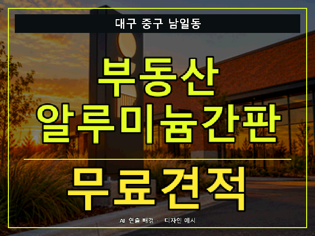 대구 중구 남일동 부동산 알루미늄간판 무료견적 안내 썸네일 · AI 연출 배경