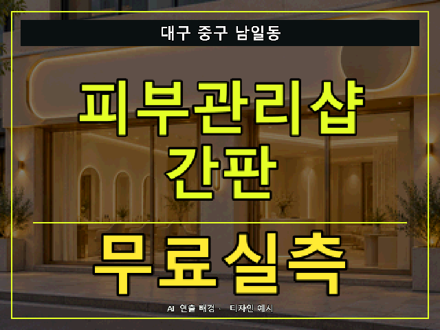대구 중구 남일동 피부관리샵 간판 무료실측 안내 썸네일 · AI 연출 배경