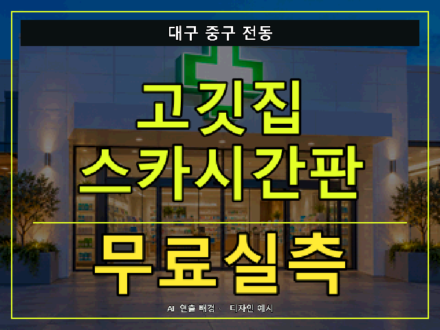 대구 중구 전동 고깃집 스카시간판 무료실측 안내 썸네일 · AI 연출 배경