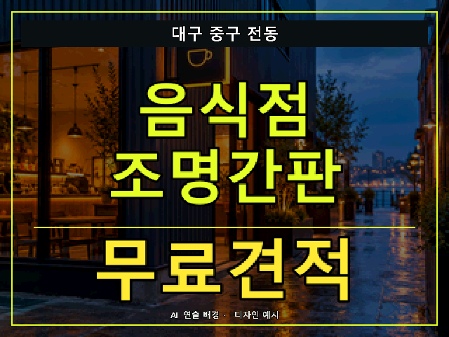 대구 중구 전동 음식점 조명간판 무료견적 안내 썸네일 · AI 연출 배경