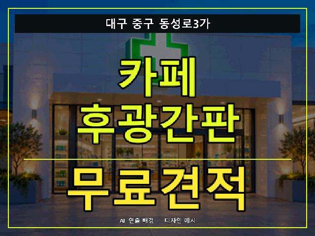 대구 중구 동성로3가 카페 후광간판 무료견적 안내 썸네일 · AI 연출 배경