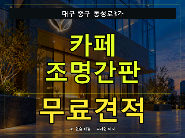 대구 중구 동성로3가 카페 조명간판 무료견적 안내 썸네일 · AI 연출 배경