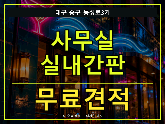 대구 중구 동성로3가 사무실 실내간판 무료견적 안내 썸네일 · AI 연출 배경