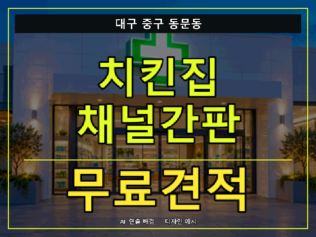 대구 중구 동문동 치킨집 채널간판 무료견적 안내 썸네일 · AI 연출 배경