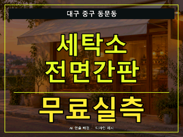 대구 중구 동문동 세탁소 전면간판 무료실측 안내 썸네일 · AI 연출 배경