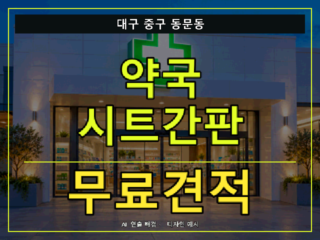 대구 중구 동문동 약국 시트간판 무료견적 안내 썸네일 · AI 연출 배경